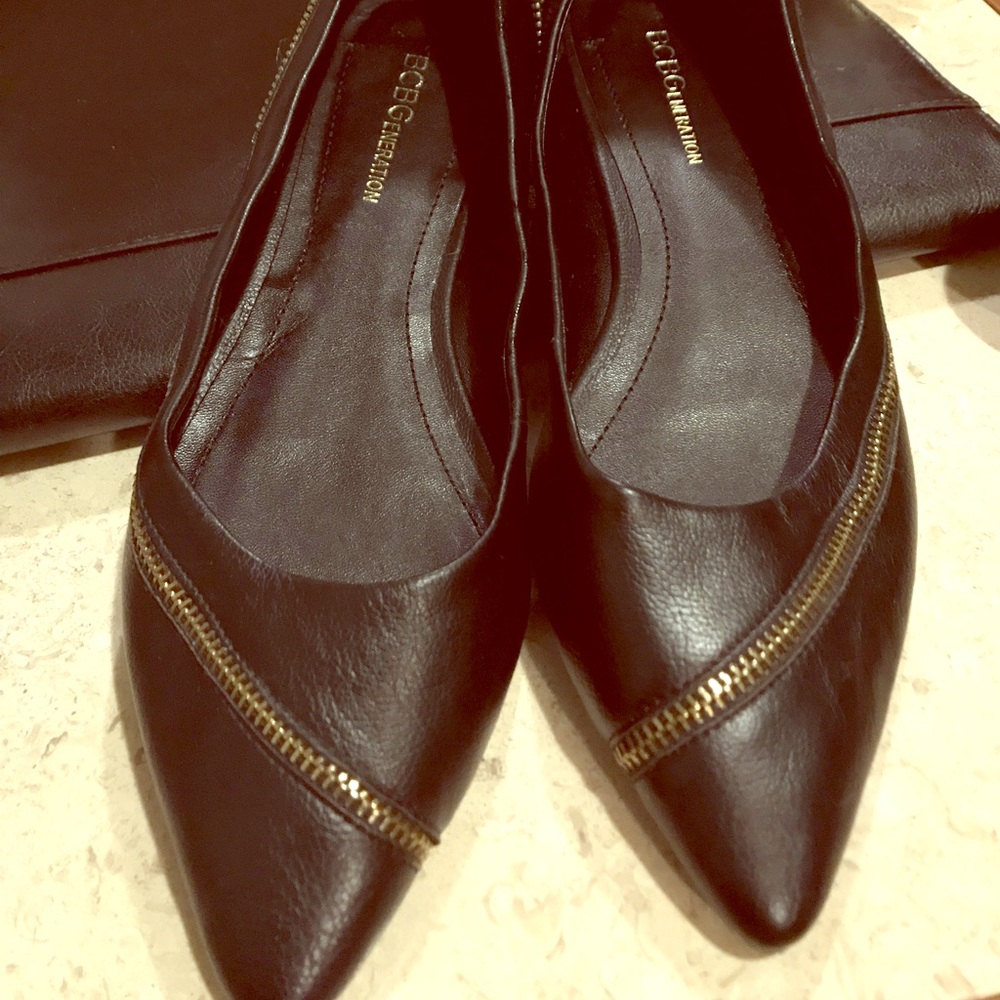 BCBGeneration Zipper Embellished Black Flats